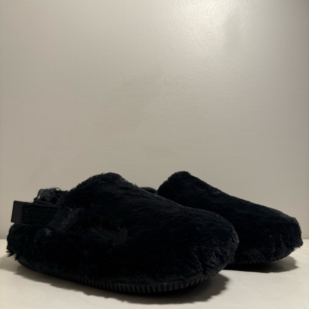 Nike Black Furry Slide Sandals
